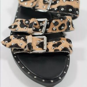 Little Burgundy Size 10 Black Tan Brown Sandals Flats Leopard Print Shoes